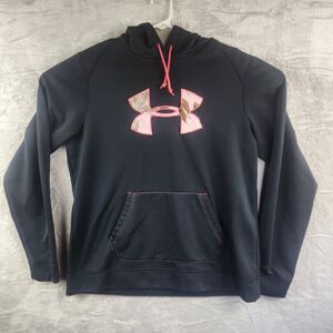 Under Armour Hoodie Womens XL Black Pink Camo Semi Fitted UA Cold Gear